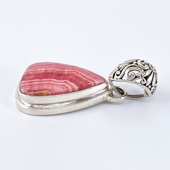 Large Pink Rhodochrosite Sterling Silver Pendant | Teardrop Statement Necklace - Picture 3 of 7